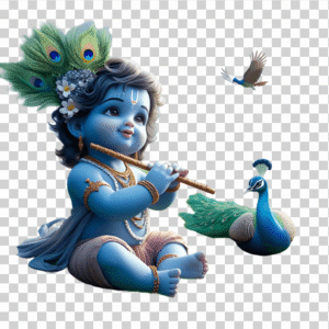 Baby Krishna PNG, Bal Krishna Playing Flute with Peacock – HD Transparent Image, Laddu Gopal PNG Image