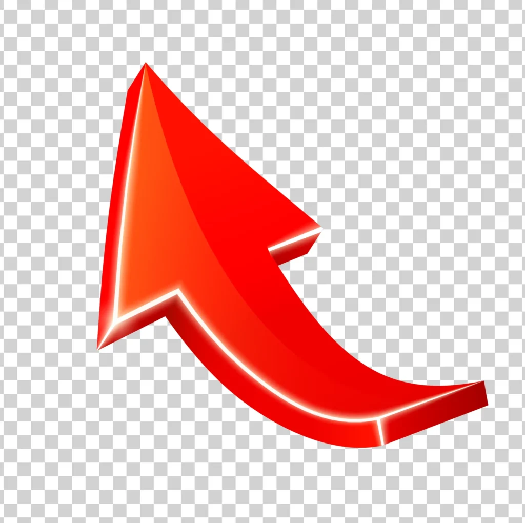Curved Red Arrow PNG, Transparent 3D Upward Direction Icon Free Download, Glossy Navigation Arrow PNG, Shiny Pointer Clipart, 3D red png transparent