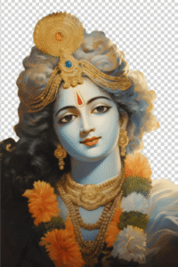 Lord Krishna PNG, Krishna Devotional Image, Krishna with Floral Garlands, Transparent Background