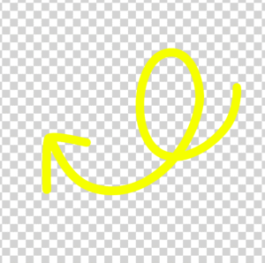 Yellow Curved Doodle Arrow PNG, Curved Swirl Sketch Arrow Free Download Transparent Background, Yellow Arrow Png